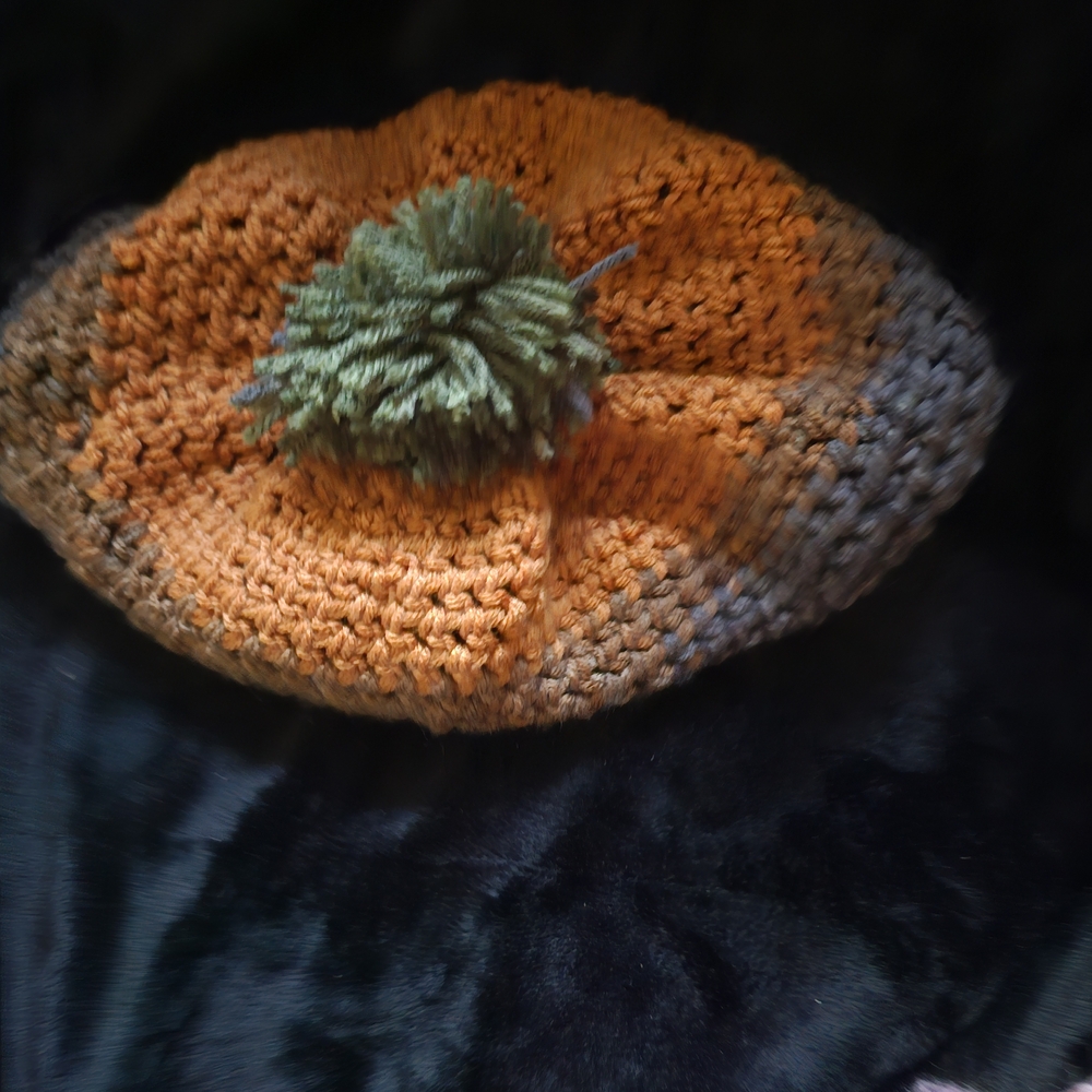 Handcrafted Orange and Green Pom-Pom Hat